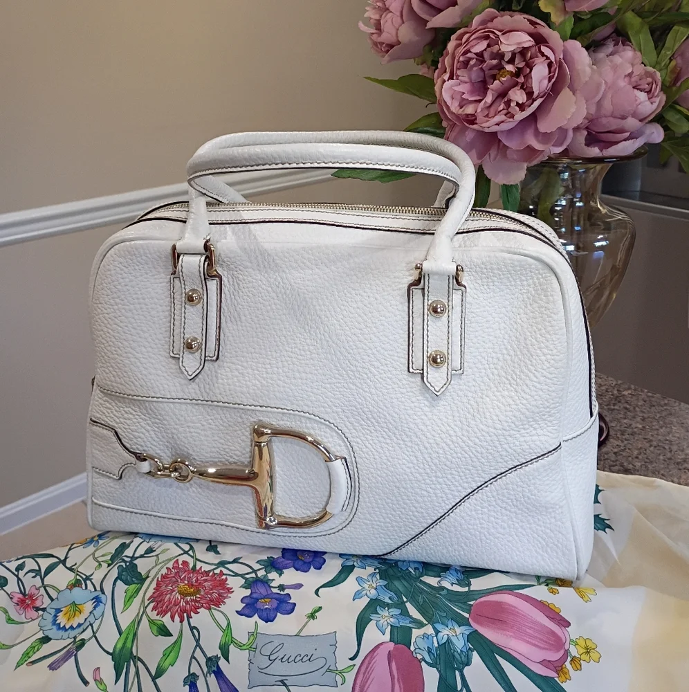 Gucci Leather Hasler Boston White Satchel - Picture 8 of 17